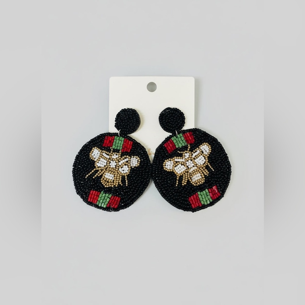 Queen Bee Round Beaded Earrings